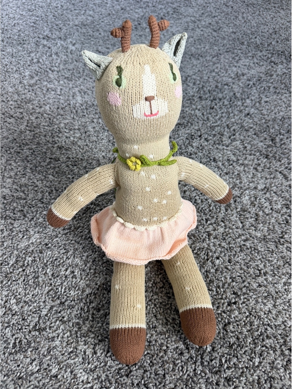 Blabla Kids Hazel The Deer Knit Doll Plush Pink Skirt, Made in Peru